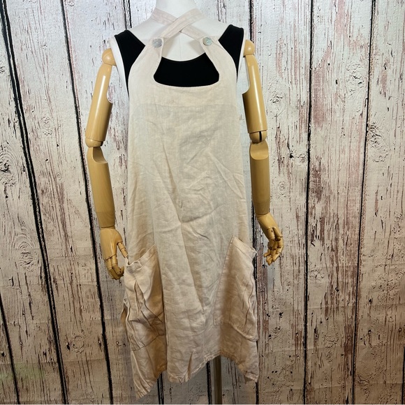 Lin Bohème Linen Lagenlook Jumper Smock Apron Pinafore Tunic Dress Oversized O/S - Picture 9 of 16